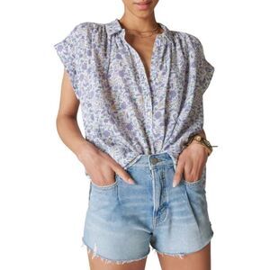 Lucky Brand Womens Floral Cap Sleeve Popover Shirt Multicolor Size Medium NWT